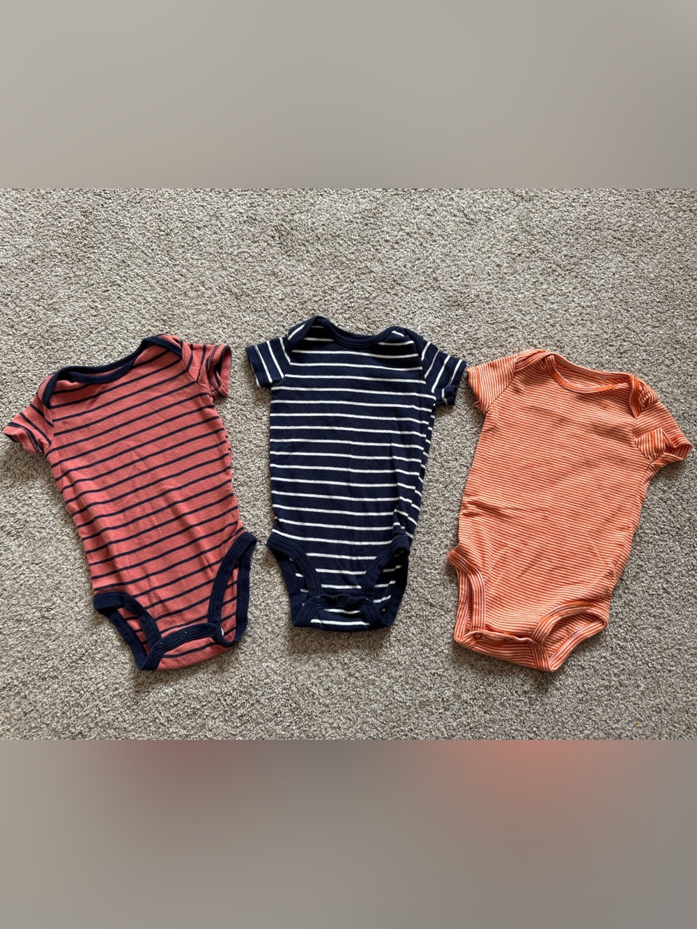 Carter's Navy, Coral and Orange Striped Baby Bodysuit Set